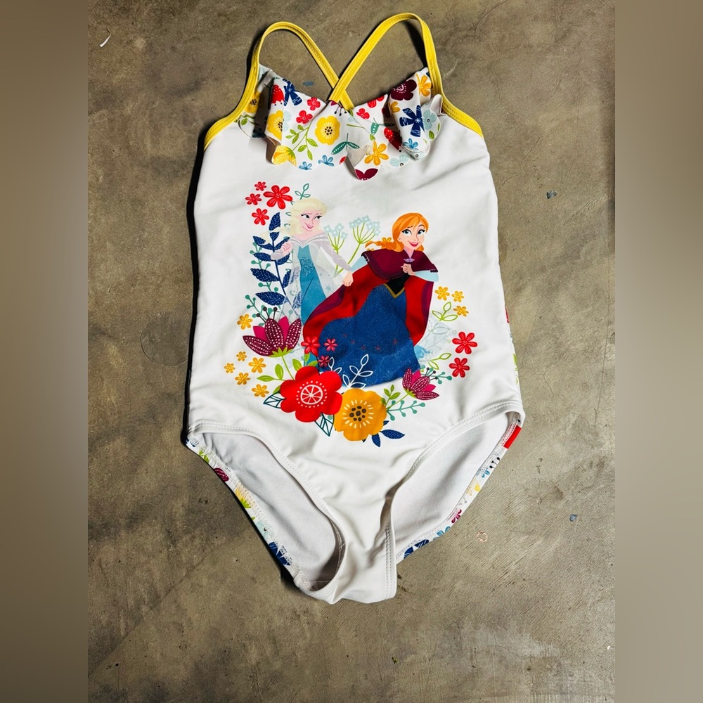 Girls' White Floral Frozen Character One-Piece Swimsuit size 7/8